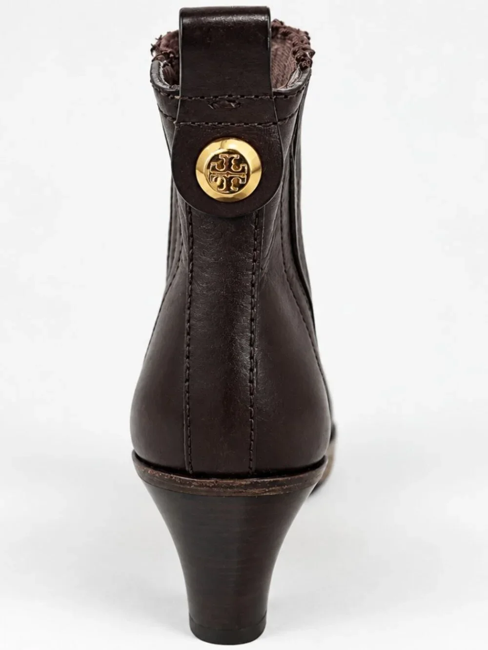 Tory Burch Bristol Brown Leather Ankle Boots Booties Gold Logo Women’s 7M